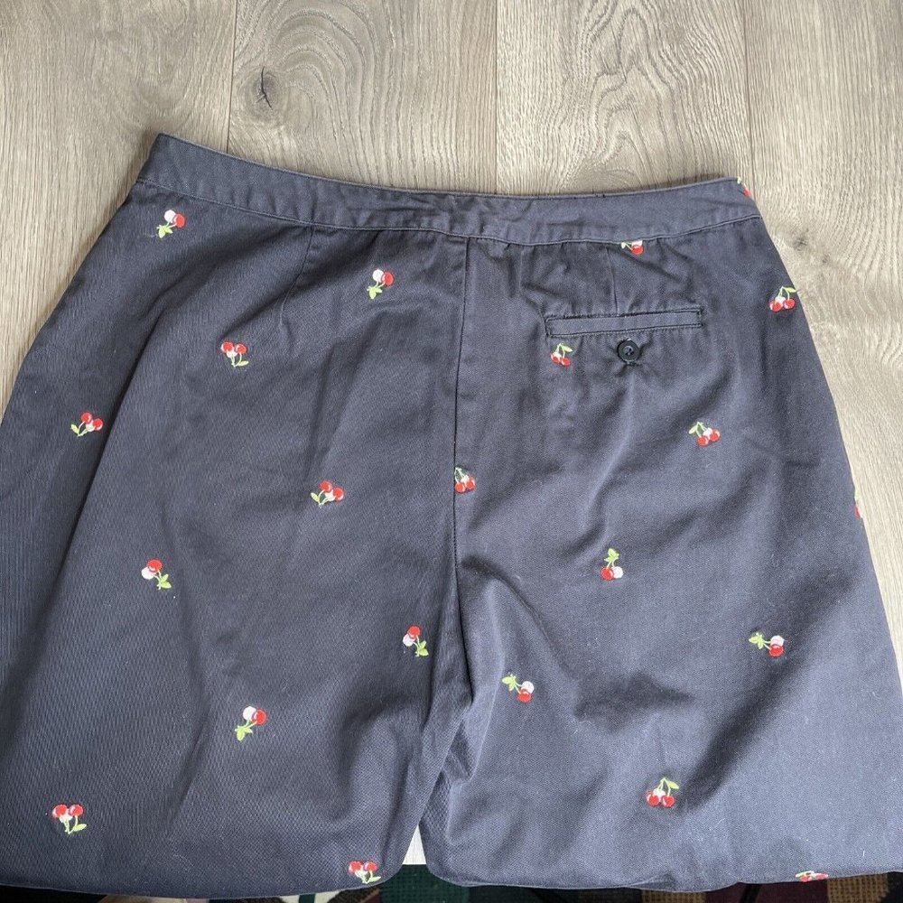 Casablanca Sport Capri Pants Womens 14 Black Embroidered Pink Red Cherries - Picture 4 of 8